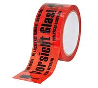 baytronic Cinta adhesiva de advertencia Vorsicht Glas, 66 m x 50 mm, color rojo (1 rollo)