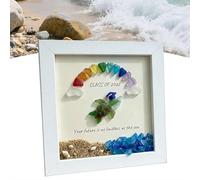 BaYuYPOO Arte de tortuga de graduación de vidrio de mar - Decoración costera enmarcada de 9.8 pulgadas con tu futuro es tan ilimitado como la cita del mar, escultura de vidrio marino hecha a mano para