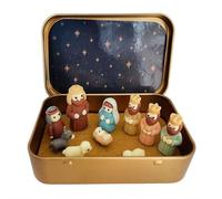 BaYuYPOO Mini belén en caja de lata - Juego de Navidad portátil de 3.7 pulgadas con María, José, Jesús bebé, sabios y animales, figuras detalladas de resina, decoración de escritorio de vacaciones y