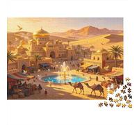 Bazar de Oriente Fuente Puzzle de 1000 Piezas Juego de Puzzle 1000 Piezas Papel para Adultos Escena Mercado del Desierto Decoración Relajación Regalo 52x38cm/1000pcs
