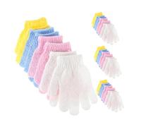 BAZEITFLOW 16 Pares Guantes Exfoliantes de Baño Doble Cara de Nylon para Masaje y Limpieza Corporal Manoplas Suaves y Reutilizables para Exfoliación Ducha Familiar Amarillo Blanco Azul Rosa
