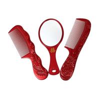 BAZEITFLOW 1juego Peines De Novia Espejo Tradicional Chino Accesorios De Boda Rojo Para Ceremonias De Matrimonio