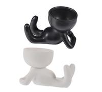 BAZEITFLOW 2 Piezas Macetas de Cerámica Decorativas para Suculentas Diseño Humano Blanco y Negro para Interior y Escritorio Contenedor para Plantas Pequeñas y Cactus