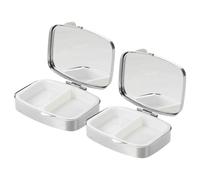 BAZEITFLOW 2 Piezas Pastillero de Viaje Compacto 2 Compartimentos, Estuche Hermético Blanco Cristales de Imitación, Organizador Portátil para Medicamentos y Pastillas, Adecuado para Bolso y