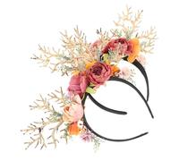 BAZEITFLOW 2piezas Diadema Ciervo Diadema Navideña Forma De Rama De Árbol y Flores Simuladas Tocado De Cuerno De Ciervo Para Decoración Navideña El Cabello