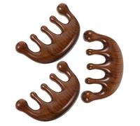 BAZEITFLOW 3 Piezas Peine de Masaje de Madera de Sándalo Dientes Anchos, Juego de 3 Piezas, Masajeador de Cuero Cabelludo Portátil para Exfoliación y Estimulación Capilar, Herramienta Spa