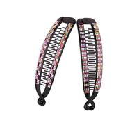 BAZEITFLOW 3 Pinzas Cabello Diseño de Gemas de Imitación Horquillas de Plástico para Mujer y Niña Colores Negro Brillante Café y Dorado Soporte para Coleta Accesorio para Peinados y