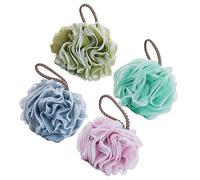 BAZEITFLOW 4 piezas Esponjas de Ducha Exfoliantes Lazo y Coloridas para Baño para Exfoliar y Limpiar de Esponjas de Baño para Hogar y Viaje Gradiente Gris Verde Rosa y Verde