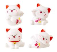 BAZEITFLOW 4 Piezas Figuras Miniatura de Gatos Decorativos Estatuas de Gatitos Pequeños para Jardines Paisajes y Macetas Figuras de Suerte Chino para Decoración de Escritorio y Hogar
