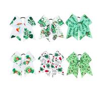 BAZEITFLOW 6 piezas Lazos para Pelo con Nudo Decorativo para Niñas Gomas Elásticas con Diseño de Trébol y Motivos Festivos para Coleta y Decoración de San Patricio