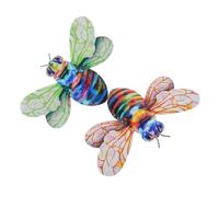 BAZEITFLOW Adorno Colgante de Abeja de Hierro 2 Piezas para Jardín y Patio, Decoración Mural Colorida Alas Verde y Naranja, Decoración Exterior Resistente para Vallas y Paredes