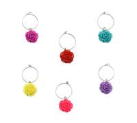 BAZEITFLOW Anillos Marcadores de Copas de Vino Diseño de Rosa 6 Piezas Colores Surtidos Identificador de Copa de Cristal para Fiestas Reuniones y Eventos Sociales