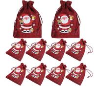 BAZEITFLOW Bolsas Navideñas de Arpillera con Cordón Ajustable 10 Unidades en Color Vino Tinto Reutilizables y Portátiles para Dulces y Obsequios en Fiestas de Navidad