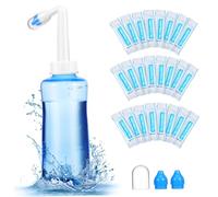 BAZEITFLOW Botella de Lavado Nasal 500 Ml con Sal de Enjuague 40 Paquetes, Sistema de Riego con Válvula Automática, Boquilla Angular, Limpieza Nasal Eficaz para Alivio de Congestión en Adultos