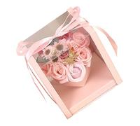 BAZEITFLOW Caja de Jabón Floral con Aroma Rosa Lujo Decoración para Baño con Pétalos Realistas Regalo Original para Día Madre Presentación Caja Elegante