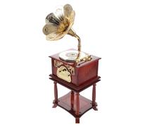 BAZEITFLOW Caja de Música de Gramófono Mini Vintage Tallada, Madera Marrón, Melodías Clásicas, Decoración de Mesa Retro, Obsequio Único y Portátil para Hogar y Oficina