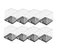 BAZEITFLOW Caja Expositora Cuadrada Transparente de Plástico 68X68X68 MM Set de 8 Unidades para Almacenamiento y Exhibición de Muestras Minerales Base Negra Vitrinas Multifuncionales para