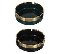 BAZEITFLOW Cenicero Cerámico Portátil Elegante con Borde Dorado Diseño Retro y Resistente al Viento para Oficina Hogar Terraza y Uso Exterior de Verde Oscuro y Negro