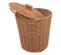 BAZEITFLOW Cesta de Almacenamiento con Tapa Multiusos de Plástico Imitación Ratán Resistente y Fácil de Limpiar para Salón Dormitorio y Lavandería Diseño Compacto para Organizar Objetos