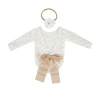 BAZEITFLOW Conjunto para Recién Nacido Niña 2 Piezas Mameluco de Verano Espalda Descubierta y Diadema Lazo de Encaje Blanco Accesorios para Fotografía de Bebés y Sesión de Fotos