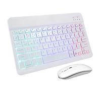 BAZEITFLOW Conjunto Teclado y Ratón Inalámbricos Recargables Retroiluminados Teclado Compacto Portátil con Letras Luminosas Compatible con Tablet y Teléfono Multidispositivo