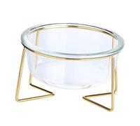 BAZEITFLOW Cuenco Elevado para Mascotas de Vidrio Resistente Diseño Inclinado Ergonómico Base Alta para Perros y Gatos Bowl Alimentador Duradero para Pienso Soporte Metálico Robusto