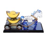 BAZEITFLOW Decoración Feng Shui Caballo Carro de Cristal con Yuanbao Azul Figura de Prosperidad para Escritorio y Coche Adorno Moderno y Coleccionable de Cristal para Hogar y Oficina