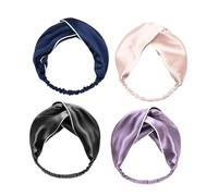 BAZEITFLOW Diadema de Seda Elástica para Mujer 4 Piezas Tamaño Único Cruzada Cómoda para Limpieza Facial y Deporte Uso Diario Color Aleatorio