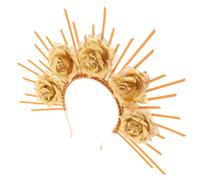 BAZEITFLOW Diadema Dorada con Flores Falsas Accesorio Ligero para Fiesta de Tocado para Disfraz de y Celebración Día Muertos