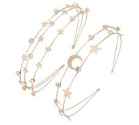 BAZEITFLOW Diademas Multicapa Cristales 2 Piezas Doble Capa Metal Dorado Para Mujer y Niña Tocado Boda Fiesta Accesorios Para Pelo Estrellas y Luna Decorativas