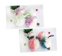 BAZEITFLOW Esponja Malla Ducha Grande Doble Color Suave Exfoliante Baño con Colgante Rosa Púrpura Verde