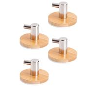 BAZEITFLOW Ganchos Adhesivos Fuertes para Puerta 4 Piezas Perchas de Pared de Acero Inoxidable y Bambú Color Bambú Multiusos para Baño Cocina y Habitación Ganchos Traseros para Toallas y