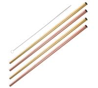 BAZEITFLOW Juego de 6 Pajitas Reutilizables de Acero Inoxidable, 2 Doradas y 2 Color Rosa Dorado, con 1 Cepillo de Limpieza y 1 Bolsa Portátil, Pajitas Cortas para Bebidas Frías y Calientes,