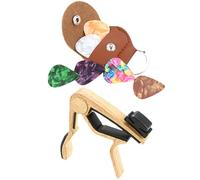 BAZEITFLOW Juego de Cejilla Multifunción para Guitarra Acústica y Eléctrica Bolsa Porta Púas, 8 Piezas (1 Cejilla de Madera Clara, 6 Púas Resistentes y 1 Estuche), Accesorio Adecuado