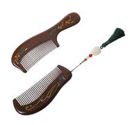 BAZEITFLOW Peine de Masaje de Madera Natural Sándalo 2 Piezas Color Verde y Diseño Tallado Peine para Cabello Rizado Dientes Anchos Portátil para Cuidado del Cuero Cabelludo y