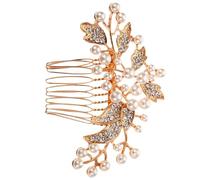 BAZEITFLOW Peine Lateral Cabello de Novia Perlas y Pedrería Peineta Decorativa Dorada de Aleación Accesorio Ligero para Bodas Fiestas y Ocasiones Obsequios 1 Pieza