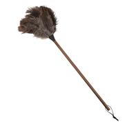 BAZEITFLOW Plumero De Avestruz Mango Largo Palo Madera Nogal Acabado Mate Negro Herramienta Limpieza Polvo Delicado Suave Antideslizante Para Hogar Oficina Limpieza Diaria