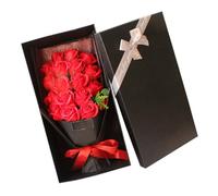 BAZEITFLOW Ramo de 18 Rosas de Jabón Aromático Rojo, Flores Artificiales Decorativas en Caja Obsequio para Día Madre, San Valentín y Cumpleaños, Jabón Aroma Floral para Ducha y Decoración