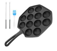 BAZEITFLOW Sartén de Hierro Fundido para Takoyaki Placa para Cocinar Japonesa Multifuncional Antiadherente para Albóndigas de Mariscos Tortillas y Postres Uso Interior y Exterior