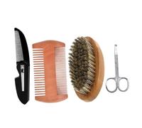BAZEITFLOW Set de Cuidado Facial para Hombres Peine de Madera y Cepillo de Cerdas, Tijeras Portátiles que No Irritan la Epidermis para Uso Diario y Viaje