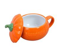 BAZEITFLOW Taza Cerámica Creativa Forma de Calabaza con Tapa Mediana Color Naranja para Halloween para Café Yogur y Desayuno Regalo Práctico para Amigos y Familia