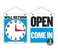 Bazic Open Sign 7.5 """" x9 """" El reloj volver estar de regreso a los letreros de plstico de plstico Bares de la oficina de la oficina de la tienda