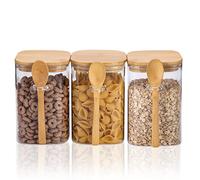 BAZIOETarros de Vidrio Cuadrados con Tapa y Cuchara 1200ML Φ10cm Tarros de Cristal Herméticos sin BPA para Almacenamiento en la Cocina (1.2L, Juego de 3)
