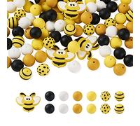 BB Beadthoven 100 cuentas de silicona amarillas: redondas, formas de abeja; 15 mm, 30 x 37 x 9,5 mm; agujero de 2 mm; fabricación de joyas de bricolaje