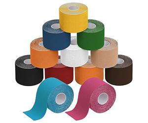 BB Sport 12 Rollos Cinta Kinesiología Tape Muchos Colores 5 m x 5 cm Cinta Muscular E- Book Ejemplos Aplicación, Color:colores surtido