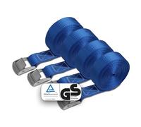 BB Sport Cinchas de Amarre Correa Hebilla Azul 250 kg 4 Piezas 2,5cm x 6m | Sujeción de Carga, TÜV, Cinta de Amarre, Cincha, Eslinga, Trinchas, Correa de Sujeción, DIN EN 12195-2, Poliéster