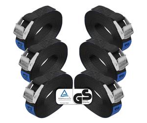 BB Sport Cinchas de Amarre Negras Correa Hebilla 250 kg 6 Piezas 2,5cmx6m | Sujeción de Carga, TÜV, Cinta de Amarre, Cincha, Correas, Eslingas, Trinchas, Tensoras, Maletero, DIN EN 12195-2, Poliéster