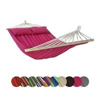 BB Sport Hamaca Barras Madera 240x150 cm 300 kg 2 Personas 2 Cojines Jardín | Relax, Columpio, Balcón, Terraza, Piscina, Parque, Algodón Poliéster, Impermeable, Resistente a la Luz, 12 Cuerdas