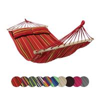 BB Sport Hamaca Barras Madera 240x150 cm 300 kg 2 Personas 2 Cojines Jardín | Relax, Columpio, Balcón, Terraza, Piscina, Parque, Algodón Poliéster, Impermeable, Resistente a la Luz, 12 Cuerdas
