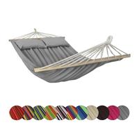 BB Sport Hamaca Barras Madera 240x150 cm 300 kg 2 Personas 2 Cojines Jardín | Relax, Columpio, Balcón, Terraza, Piscina, Parque, Algodón Poliéster, Impermeable, Resistente a la Luz, 12 Cuerdas